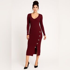 Rosie Harlow Women’s Rhinestone Bows Long Sleeve Midi Sweater Dress.